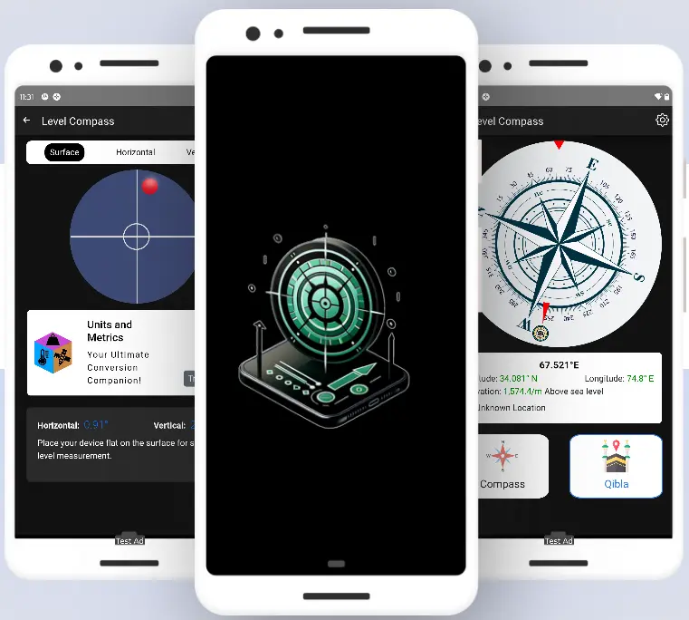 Reno Softwares Level Compass mobile App theme