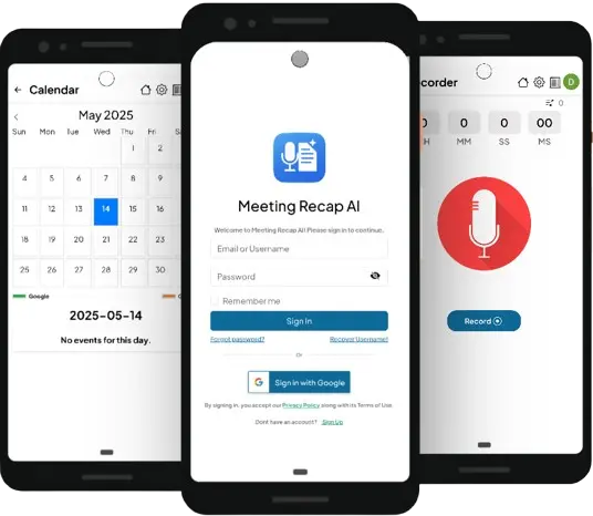 Reno Softwares Meeting Recap AI app mobile App theme
