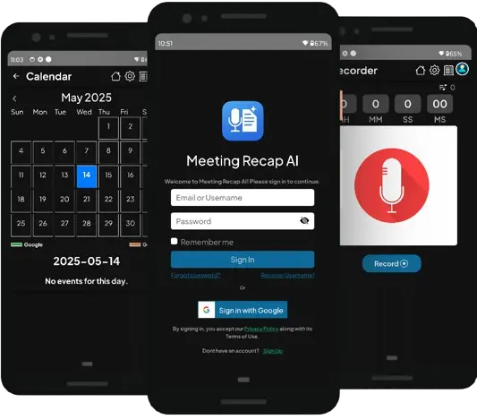 Reno Softwares Meeting Recap AI app  theme.