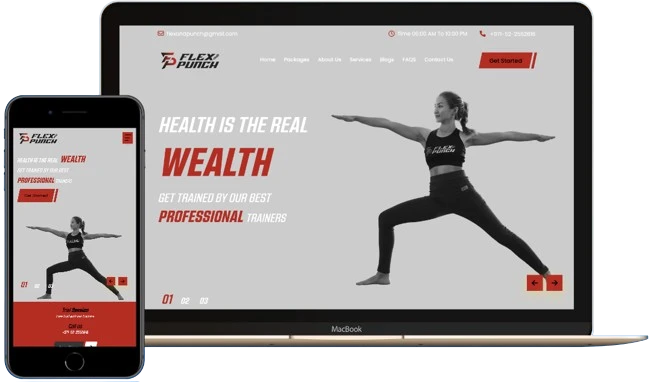 FlexAndPunch project by Reno Softwares, a fitness studio Website feature graphic