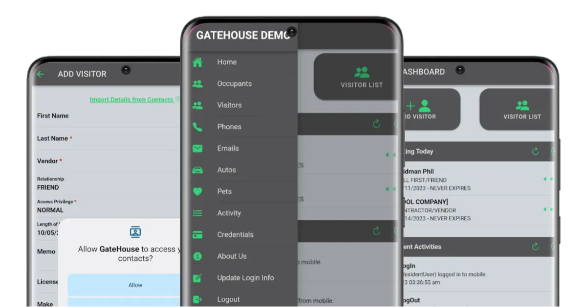 GateHouse Mobile App project of Reno Softwares, a Resident Phone App feature graphic